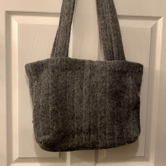 NEW HANDMADE FELTED WOOL SWEATER BAG UPCYCLED ALL-OVER MARBLED GRAY LINED - Picture 5 of 5